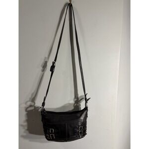 Frye Selena belted black leather buckle crossbody